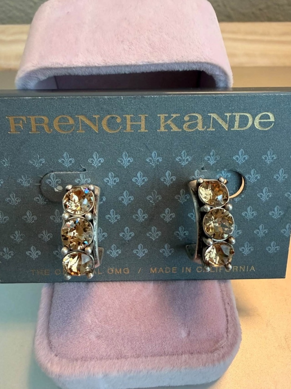 French Kande | Silver Huggie Earrings With Light Colorado Swarovski Crystals